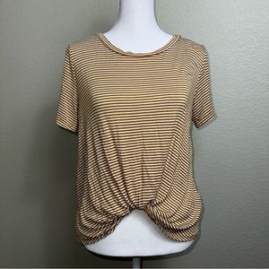 Atticute Women Brown / Mustard and White Striped‎ Short Sleeve Shirt Front Knot
